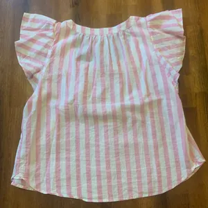 Draper James top Large Pink White Stripes Linen cotton blend square neck smocked thumbnail 6