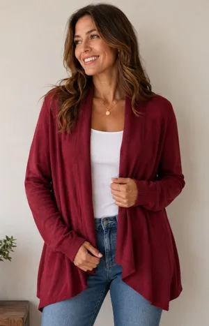 Athleta Pranayama Wrap Cardigan Dark Red XL 882498-12 Open Front Shawl‎ Collar thumbnail 1