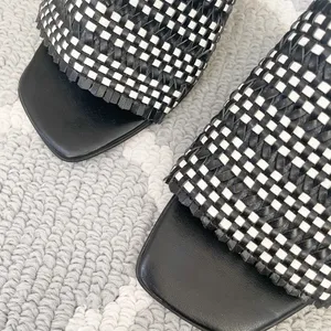 Top shop black and white weave low block heel mule sandals thumbnail 3