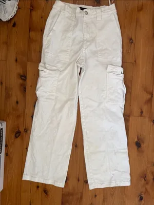 Cotton candy Medium White Jean Cargo Pants with Utility Pockets thumbnail 10