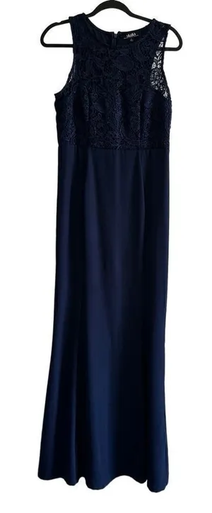 Lulus Navy Blue Sleeveless Lace Onlay Maxi Gown Dress Size L thumbnail 1