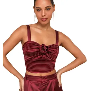 Lulus Flawless Behavior Burgundy Satin Pleated Rosette Tank Top size M thumbnail 1