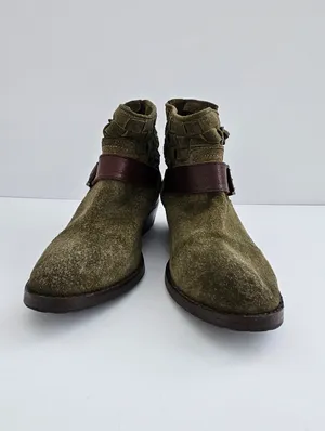 Adam Tucker by Me Too Woven Suede Buckle Booties​These olive green ankle boots thumbnail 3