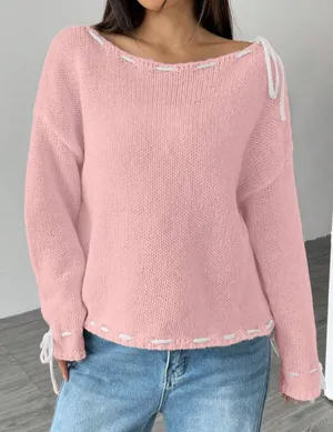 Pink Sweater with Bow Details Size L thumbnail 2