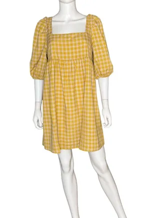 Lumiere Checkered Mini Dress Yellow Women’s Sz L thumbnail 1