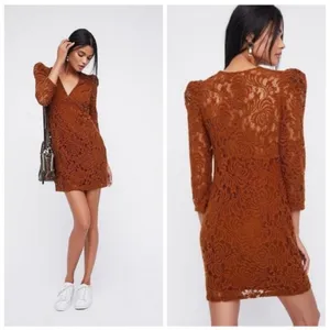 FREE PEOPLE Dana’s Bodycon Textured Lace Dress in Rust Brown Size XS thumbnail 2