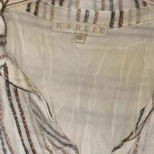 Karlie Cream and Brown Striped Ruffle Dress thumbnail 2