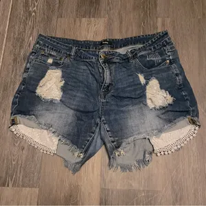 MsShe High Waisted Distressed Cut Off Blue Jean Denim Shorts Size 18 thumbnail 2
