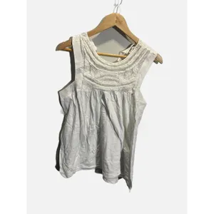 Akemi + Kin‎ Tank Top Womens Small White Embroidered Pom Bib Boho Anthropologie thumbnail 2