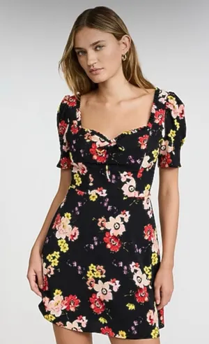 EXPRESS Black Floral Mini Dress Size L thumbnail 1