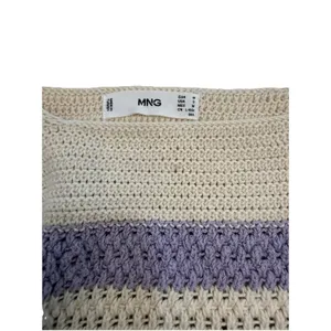 MNG Mango Beige Striped Knit Ruffle Flutter Sleeve Square Neck Cropped Top S thumbnail 5