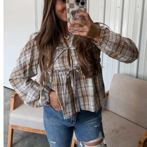 So Me Plaid Blouse in Brown and Cream thumbnail 8