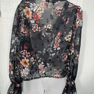 Nasty Gal Black Floral Sheer Top Size 4 EUC thumbnail 8