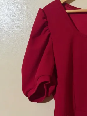 SHEIN Blouse Red Laser Cut Peplum Puff Sleeve Button Front XL Women thumbnail 4