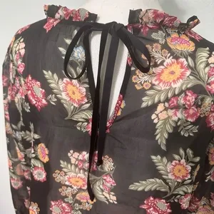Pink Rose Floral Long Sleeve Pleated Blouse thumbnail 5