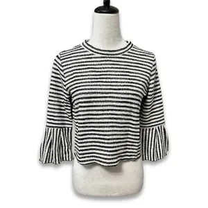 Urban Romantics Black White Striped Bell Cuff Crop Knit Sweater Boho S Trendy thumbnail 2