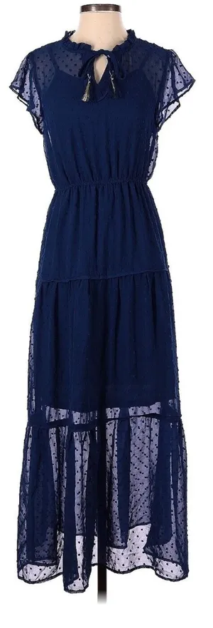 Shiny Tinsel Poly Dress with Vent Sleeves. Slip, Double Lining Maxidress NWT thumbnail 1