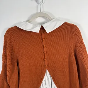 Maeve Anthropologie Textured Twofer Peter Pan Collared Sweater Orange Womens LP thumbnail 10