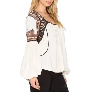Free People Snow Kisses Cream Embroidered Long Sleeve Top Shirt size XS thumbnail 3