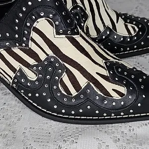 Grazie Maverick zebra pony hair western cowgirl studded slip on clog mules 7.5 thumbnail 2