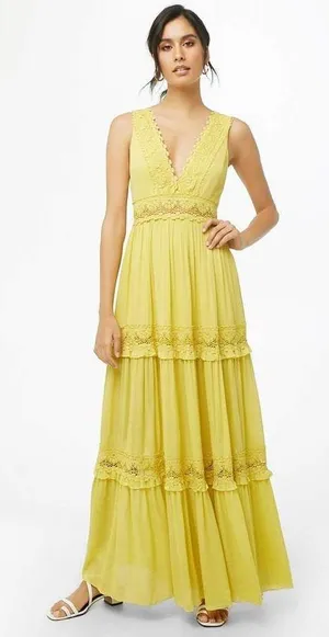 Mable boho yellow sleeveless maxi tiered dress size large thumbnail 1
