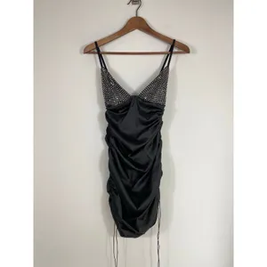 For Love & Lemons Black Ruched Mini Dress with Rhinestone Bodice – Size Small thumbnail 3