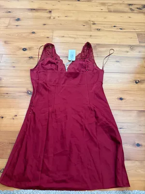 NWT south moon under Georgie Burgundy Lace-Trim Satin slip mini dress thumbnail 7