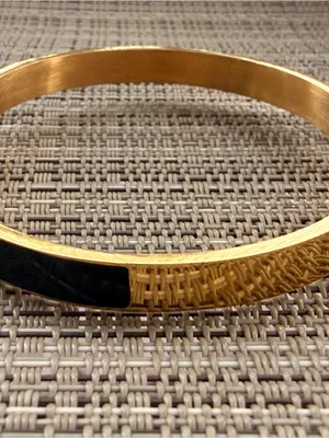 Black Round Roman Gold Tone Stainless Steel Hinge Bangle Cuff thumbnail 5