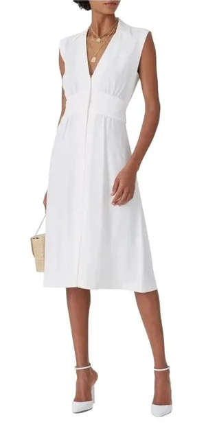 ba&sh Lady Dress Women XS Off-White‎ Sleeveless Button Front Midi Parisian Chic thumbnail 1