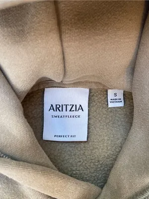 Aritzia Sweatfleece Perfect Fit Hoodie tan loungewear activewear gym training S thumbnail 5