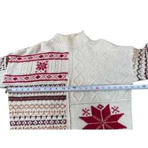 American Eagle Chunky Knit Red Cream Snowflake Fair Isle Nordic Cozy Sweater M thumbnail 10
