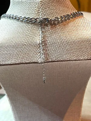 Goth Rhinestone Cross Curb Chain Necklace Silver thumbnail 4