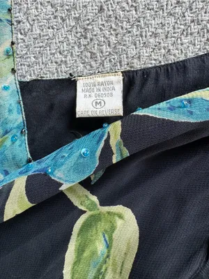 Vintage 90’s Dressbarn Black Blue Floral Beaded V Neck Bias Cut Slip Dress Sz M thumbnail 8