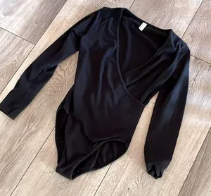 Stunning Black Long Sleeve Low Cut American Apparel Bodysuit thumbnail 1