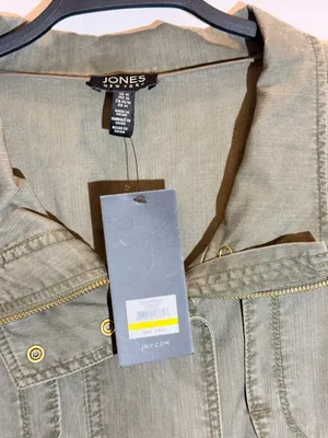 NWT Jones New York Olive Green Cotton Zip Pocket Moto Utility Jacket Size M thumbnail 4