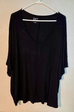 Maurices 24/7 Deep Scoop V-Neck Dolman Short Sleeve Top Solid Black 3X W-269 thumbnail 1