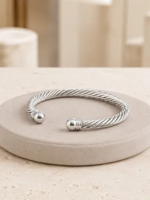 Silver Cable Twist Cuff Bracelet Open Bangle Polished NWT thumbnail 5