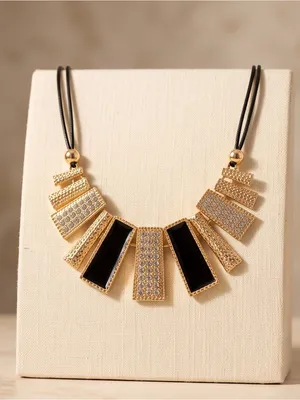 Gold and Black Pavé Bar Necklace thumbnail 4