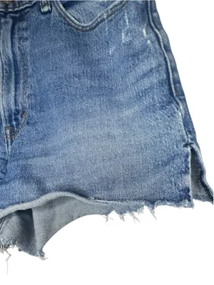Abercrombie & Fitch Medium Wash Mom Shorts High Rise Cut Off Raw Hem Denim thumbnail 3