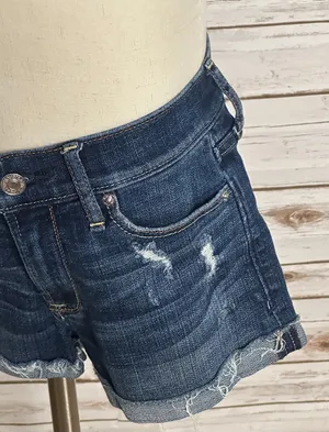 Abercrombie & Fitch dark wash distressed rolled cuff stretch denim jeans Size 24 thumbnail 2