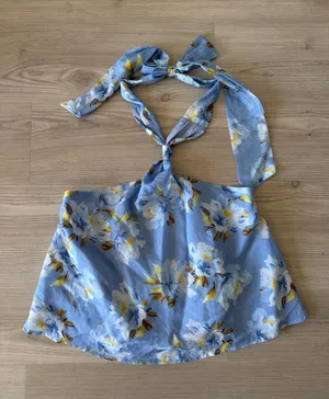 Emory Park Light Blue Floral Tie-Neck Halter Top thumbnail 1