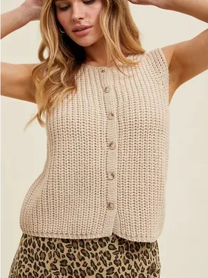 Luminary Fine Collection Sweater Vest Sleeveless Size Medium Cream Neutral Knit thumbnail 1