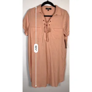 Lulus Dress M NWT Blush Pink Linen Blend Lace Up Shift Midi Pockets Resort thumbnail 13