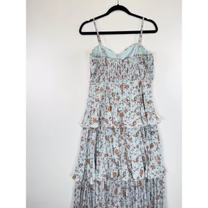 NWT Lulus Dress Blue Midi Floral Bustier Layered Underwired Slip Boho Medium thumbnail 9