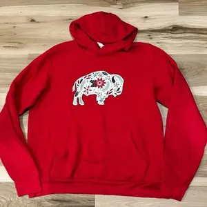 Buffalo Red Floral Holly Graphic Hoodie Sweatshirt Women’s Large thumbnail 1