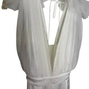 🤍 Aakaa White Ruffle Tulle Bodice Wide Leg Jumpsuit Women’s M Bridal‎ 🤍 thumbnail 5