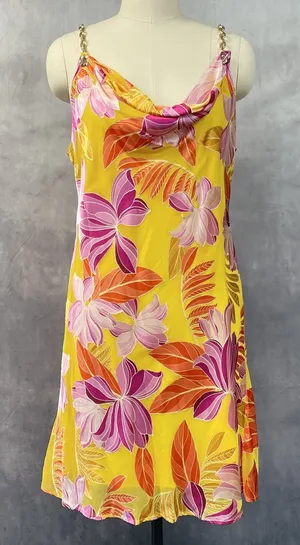 Boston Proper Women La Sirena Floral Dress Size XL Gold Chain‎ Straps Tropical thumbnail 1