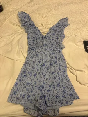 Blue Floral Francesca's Romper (ties in the back) thumbnail 1