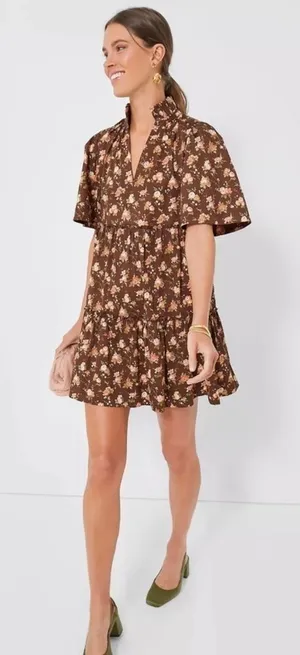 Tuckernuck Crawford Dress XXL NWT Rosewood Chintz Floral Tiered Mini Ruffle thumbnail 1