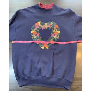 Lee Vtg Sweatshirt Women Medium Fall Autumn Leaves Heart‎ Wreath Grandmacore Granny thumbnail 8